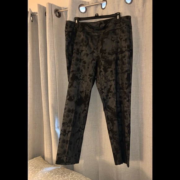 Tribal Black Shiny Floral Dress Pants 4 